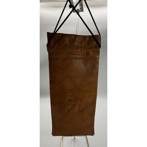 Vintage Brown Leather Drawstring Accessory Pouch Football Player Embossed